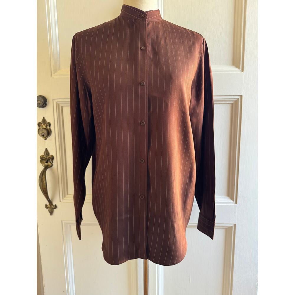 Ralph Lauren Y2K Vintage Silk Nehru collar Button Up Blouse Women's US size Med - Picture 2 of 7